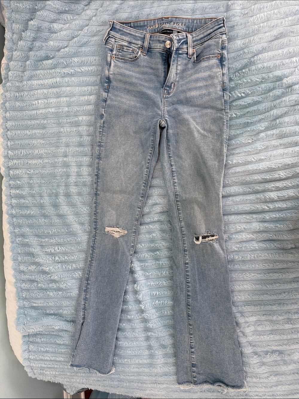 American Eagle Outfitters Light Blue Distressed Flare Jeans